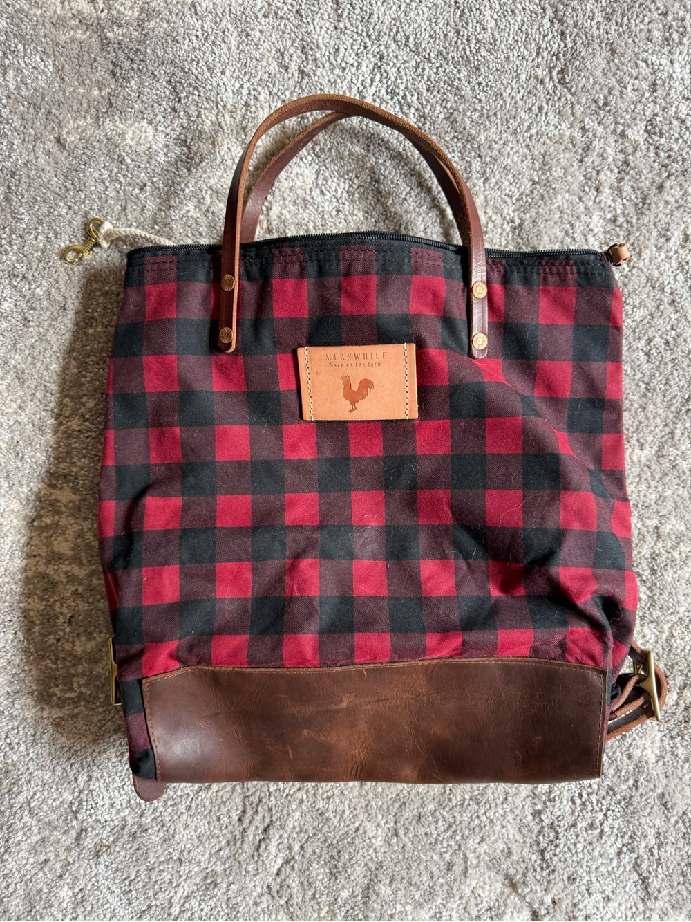 Meanwhile Back on the Farm - Red & Black Buffalo Plaid Waxed Canvas Tote
